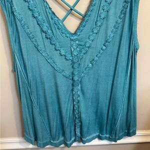 Teal Sleeveless Top with Floral Details